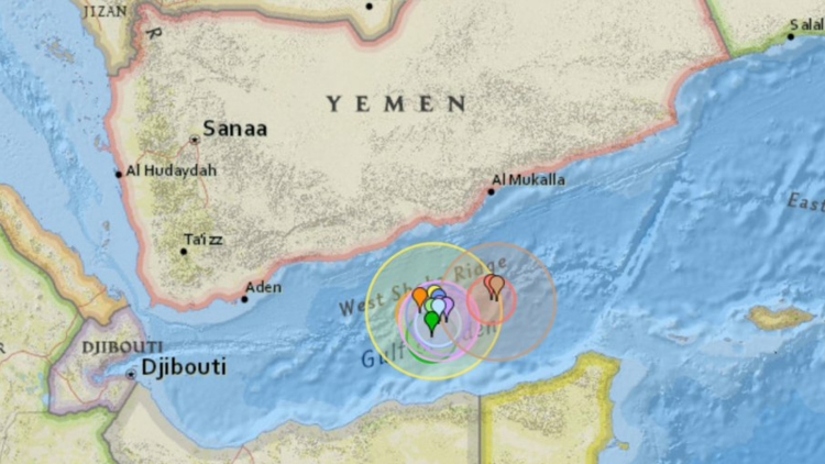 زلزال بقوة 4.6 ريختر يضرب خليج عدن تلته 7 زلازل أخرى خفيفة