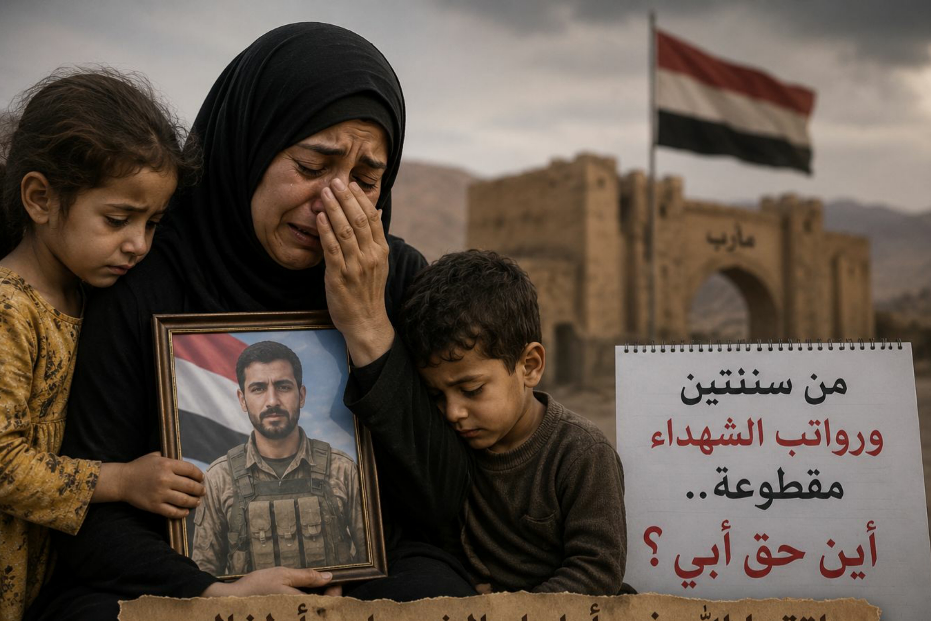 زوجة شهيد في الجيش اليمني توجه صرخة مؤثرة للتحالف والسلطات بمأرب بعد انقطاع الرواتب لعامين