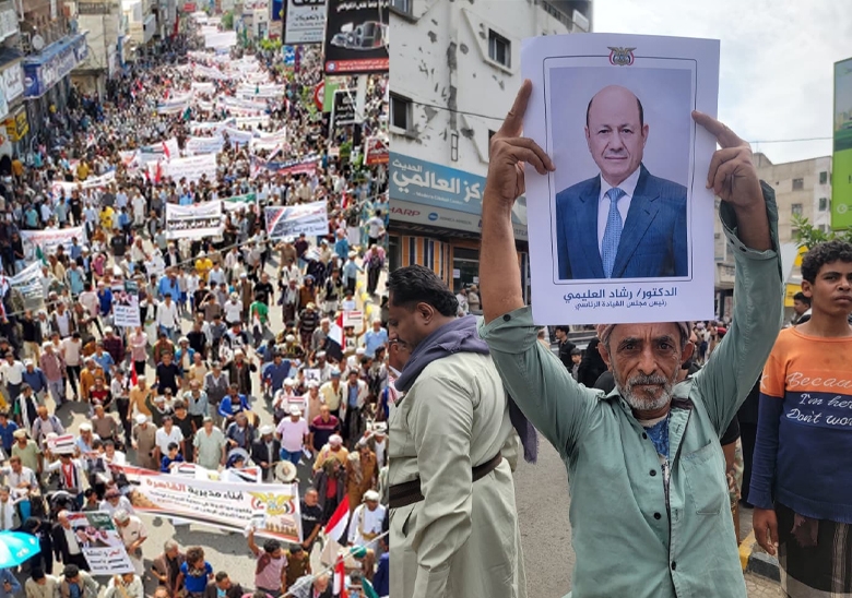 مسيرة حاشدة في تعز لدعم قرار معركة التحرير والرئيس العليمي