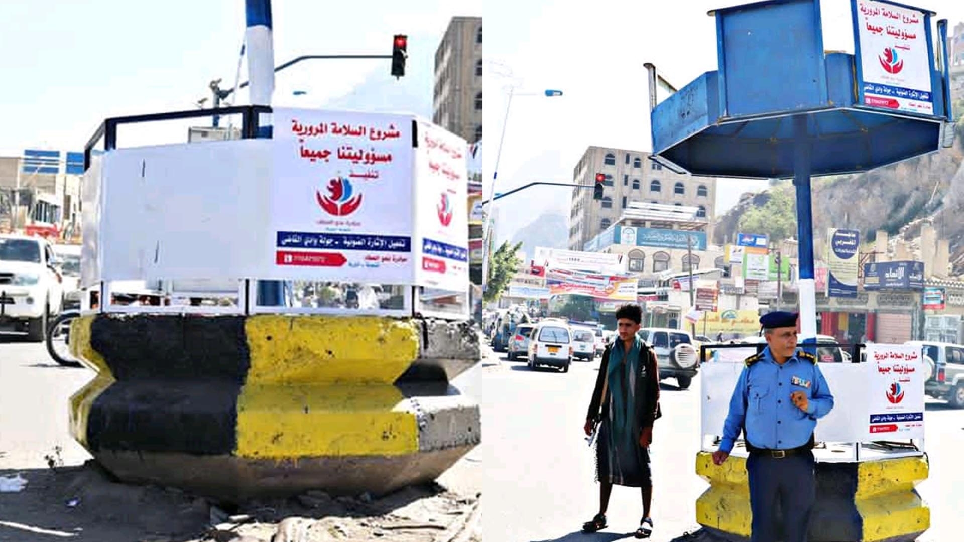شباب تعز يعيدون ثاني إشارة مرورية للخدمة بعد توقفها لسنوات