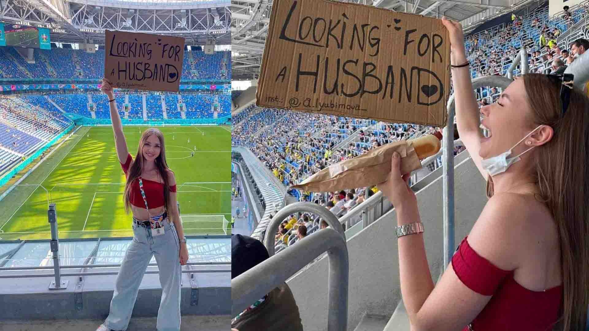 فتاة روسية تبحث عن عريس للزواج في مدرجات اليورو